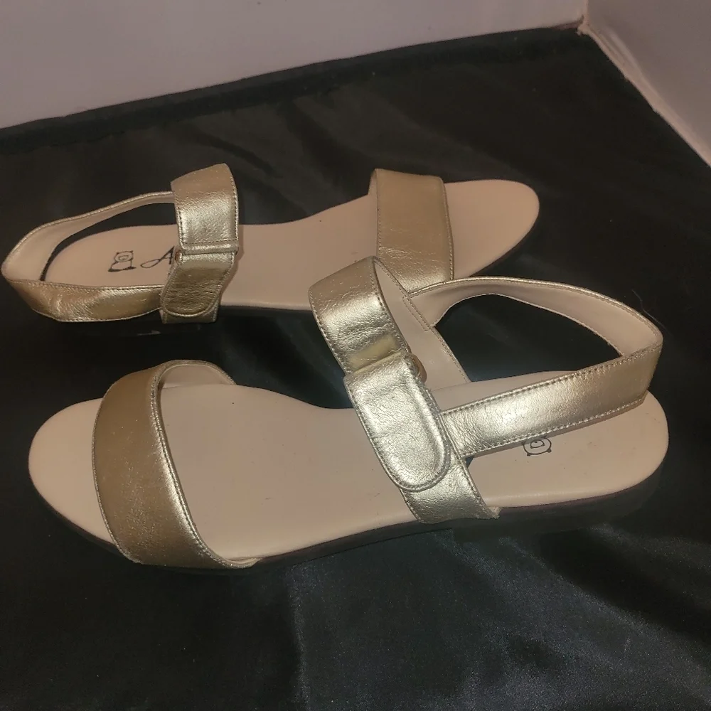 Sandals Gold Luxury velcro adjustable strap Beach Pool Party Cruise Resortwear